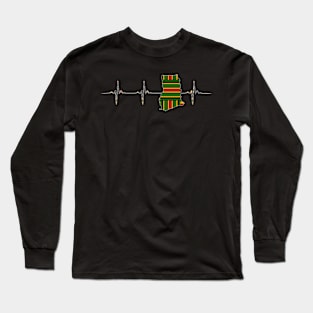 Ghana Map, Kente Pattern, Heartbeat, Love Africa Long Sleeve T-Shirt